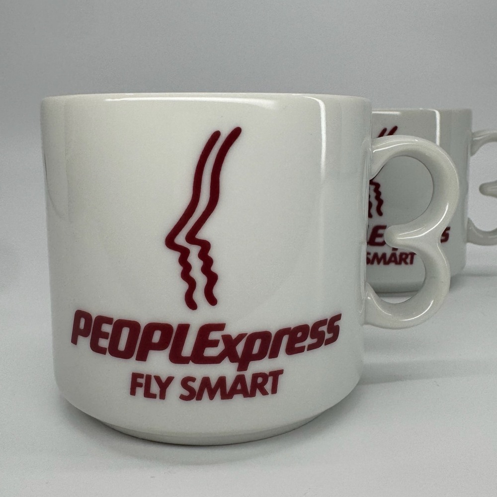 Vtg 80s People Express PEOPLExpress Mugs SET of 3 Airline Fly Smart Aviation